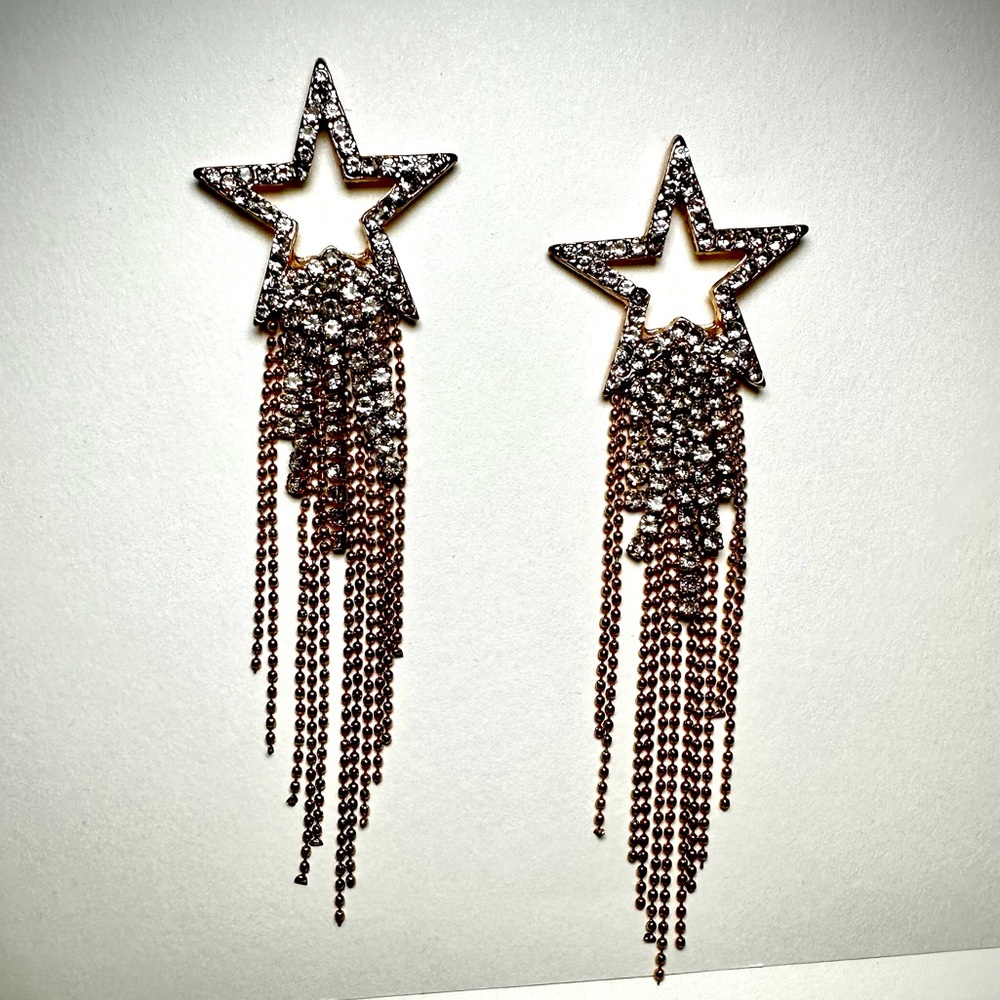 Gold Star Rhinestone & Ball Chain Earrings